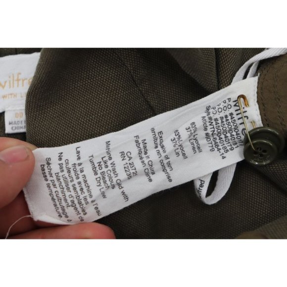 wilfred women’s 00 Allant pants linen olive green belted pockets cuffed cropped - Picture 11 of 12